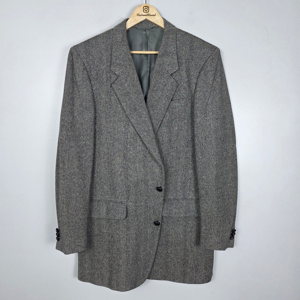 Lujon British Tweed Mens Herringbone Pattern Sport Coat Pure Wool 42L